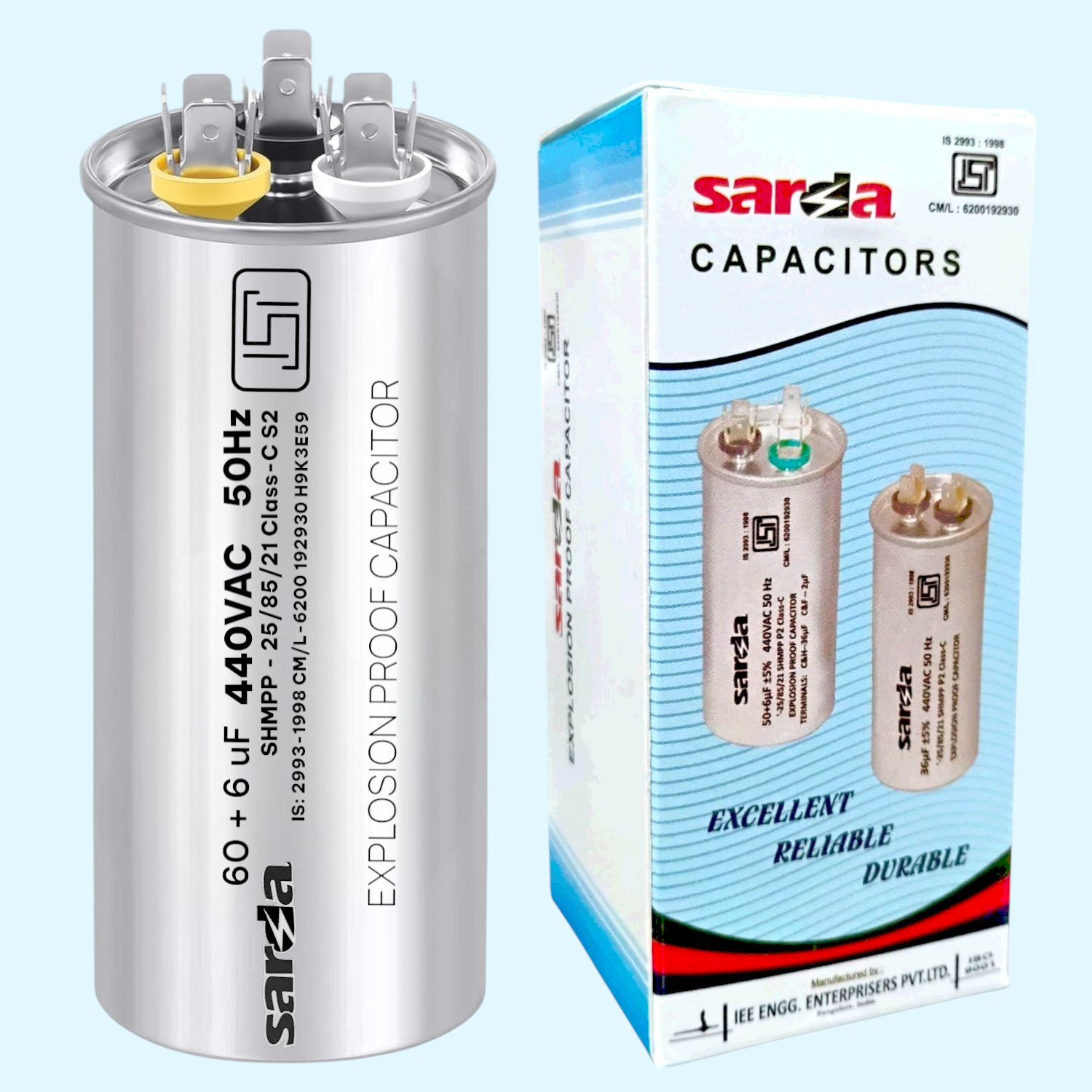 60 + 6 MFD Aluminium Body Multi-Capacitor 440VAC for Air Conditioners | Heavy-Duty Motor Run Capacitor | High-Performance Cooling Component