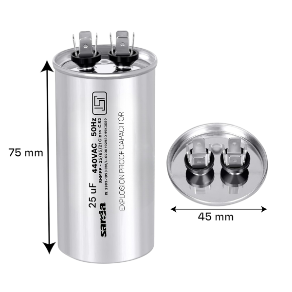 25 MFD Aluminium Body Capacitor 440VAC for Air Conditioners | Heavy-Duty Motor Run Capacitor | High-Performance Cooling Component - Image 3